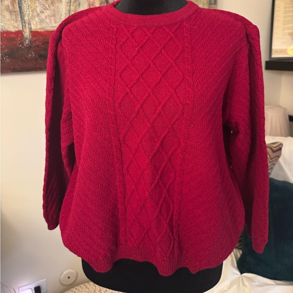 St. John Sport Red Textured Women's Sweater Wool/Rayon Blend Size Small